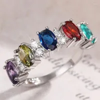 Wedding Rings Huitan Green Red Blue Olive Purple Cubic Zirconia Design Women's Ring Fashion Engagement Bands Jewelry Drop