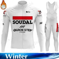 Racing Sets Soudal Quick Step Team Winter 2023 Cycling Jersey Clothing Set Thermal Fleece White Long Sleeve Road Pants Bib Bike Suit MTB