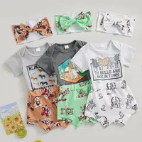 Clothing Sets FOCUSNORM 3 Colors Infant Baby Girls Boys Clothes 0-18M Short Sleeve Letter Cow Animal Romper Elastic Waist Shorts Hairband