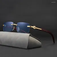 Sunglasses Fashion Men Frameless Original Wooden Leg Slings Optical Frame Sun Glasses Vintage Sunglass Luxury Designer
