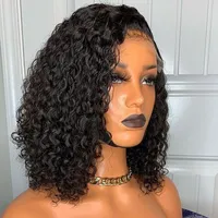 Synthetic Wigs 12Inch Blunt Cut Short Bob Kinky Curly Lace Front Wig For Black Women With Baby Hair Fiber Daily 180% Density