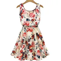 Casual Dresses Summer Dress For Women 2023 O-Neck Sleeveless Floral Print Beach Fashion Mini Chiffon Bohemian