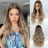 Syntetiska peruker Henry Margu Long Body Wave Ombre Brown Blond Wig Cosplay Middle DEL Naturligt värmebeständigt hår för kvinnor