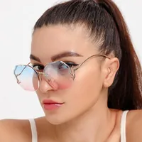 Sunglasses Fashion Tea Gradient Women Brand Design Vintage Pilot Retro Cutting Lens Sun Glasses Female UV400Sunglasses