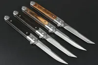 FA58 Flipper Folding Knife 3Cr13Mov Satin Blade Wood & Steel Handle Outdoor EDC Pocket Knives With Leather Sheath