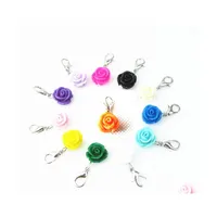 Charms 120Pcs Mix 12 Colors Rose Flowers Dangle Hanging Diy Bracelet Necklace Jewelry Accessory Lobster Clasp Floating 2234 Drop Del Dhfqg