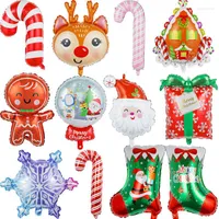 Party Decoration 2023 Merry Christmas Aluminum Film Balloons Candy Cane Gift Box Gingerbread Man Elk Head Decor For Home