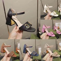 Classic High Heeled Sandals Designer Shoes Fashion Leather Women Dance Shoe Sexy Heels Suede Lady Metal Belt Buckle Thick Heel Woman Shoes