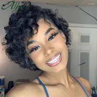 Ombre Brown Curly T Part Lace Front Human Hair Wig For Black Women Colored Short Jerry Curl Brazilian Allure