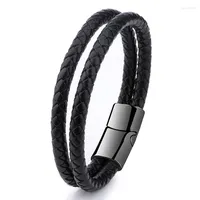 Link Bracelets Multi-color Ethnic Style Double-layer Handwoven Men's And Women's Red Stainless Steel Bracelet Brown Leather