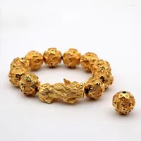 Strand Gold Plated Sand FengShui Bracelet Hand-Carved Six-Word Mantra Beads PIXIU Bangle DIY Bracelets For Men Women Charm Jewelry