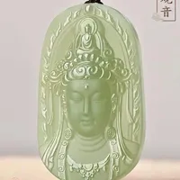 Anhänger Halsketten Natural Hetian Jade Ein grünes Handgeschnitzer Guan Yin Buddha Jadeit Halskette Schmuck Männer