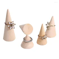 Jewelry Pouches 1PCS Wooden Ring Holder Display Cone Rack Finger Stand Storage Organizer