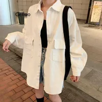 Women's Jackets Women Spring Solid Corduroy Shirts Full Sleeve Turn-Down Collar White Oversize Tops Casual Autumn Basic Outwear