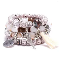 Link Bracelets Retro Style Beaded Wrap Bracelet Set For Woman Charm Winged Tassel I Love You Pendant Lover Friend Jewelry Gift