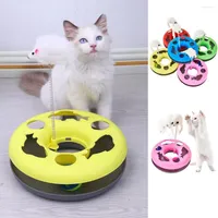 Cat Toys Indoor Cats Turntable With Spring Mouse Funny Teaser Toy Roller Ball Tracks Disc Kitten Interactive Training Amusement Plate