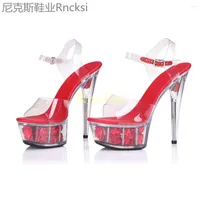Sandals 15cm High-heeled Fine-heeled Temperament Summer Words Fishmouth Shoes Toe Leakage