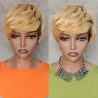 Nxy Lace Wigs Short Human with Bangs Remy Highlight Virgin Hair Pixie Cut for Black Women Cheap Straight Bob 230106