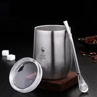 Wine Glasses Yerba Mate Tea Cup Double Wall 304 Stainless Steel With Lid Heat Resistant Portable Mug Straw And Brush 230131