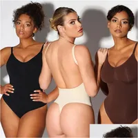 Seamless U Plunge Backless Thong Bodysuit Shapewear Shaper Women Shapesuit  Tummy Control Invisible Under Dress Bra Body Suit