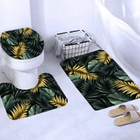 Riyidecor Badezimmer-Set Mit Duschvorhang – Rustikales Wildblumen-Design, Inkl. Teppich, WC-Sitz & Kissen, Marineblau