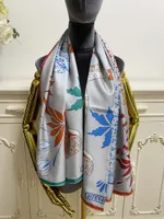 women&#039;s square scarf scarves shawl 100% twill silk material grey color pint letters leopard pattern size 130cm - 130cm