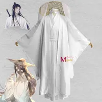 Temadräkt anime tian guan ci fu xie lian cosplay come wigs bambu hatt prop white hanfu outfit halloween coml230227