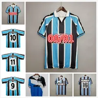 2000 2001 Gremio Ronaldinho Mens 레트로 축구 유니폼 1995 1996 Zinho Nene Warley Home Blue Black Football Shirts Camisetas de fut238i