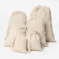 50pcs pamuk keten çanta takı takı ambalaj ekranlı makyaj düğün şeker hediye çantaları sarma malzemeleri özel logo poşet çuval t23329