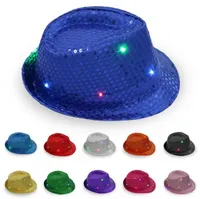 LEDジャズ帽子の点滅ライトアップフェドーラキャップスパンコールキャップファンシードレスダンスパーティーハットユニセックスヒップホップランプラミナスキャップA0301
