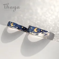 مع الحجارة الجانبية Thaya van Gogh's Monamel Roons Sky Star Moon S925 Silver Glitter Rings خاتم الخطوبة مجوهرات الزفاف للنساء 230301
