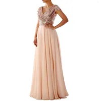 Casual Dresses Luxurious Sequined V Neck Evening Women 2023 Elegant Short Sleeeve Maxi Dress Wedding Formal Long Party