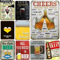 Wine and beer art painting cheers bar tin sign vintage metal plate painting wall decoration for pub home garage restaurant personalized decor Size 30X20CM w02
