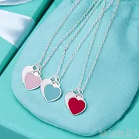 Double heart tag designer necklaces love pendant silver gold rose plated chain men women wedding party accessories red blue enamel luxury necklace ZB005 H1
