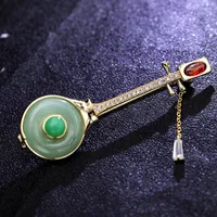 Brooches Instruments Pipa Fashion For Women Tassels CZ Jade Handmade Jewelry Wedding Party Coat Suit Ornaments Drop