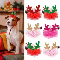 Dog Apparel 2 Pcs Antlers Crown Christmas Decorate Pet Hat Headband Deer Horn Costume Sequin Tiara Lace Cap Puppy Cat Supplies