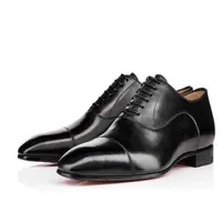 2021 Red Soles Designs Men Wedding Dress Shoes Flats Calfskin Bottom oxford Black Greggo Genuine Leather Greg Sleek Calf Flat 38-4321x