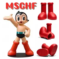 Nouveau MSCHF Mighty Atom Cartoon Boots Big Red Boot pour hommes Femmes Desiger Mens Womens Cute Rain Boots Fashion Boots Smooth Rubber Kneene