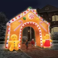 Giant Inflatable Bouncers Gingerbread House With LED Lights Christmas Airblown Archway Arch Gate For Outdoor Yard Garden Lawn Decoration