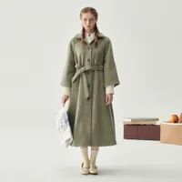 Women's Wool Blends Leorlax original autumn and winter women's Japanese minimalist design line mid length versatile woolen lapel coat jacket 230228