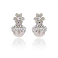 Dangle Earrings Pearl Cubic Zircon Drop for Wedding Crystals Flower Earring花嫁女性ガールギフトCE10984