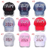 Trump 2024 Denim Party Hat Casual Diamond Baseball Cap Athleisure Adjustable Cotton Hats Wholesale CC