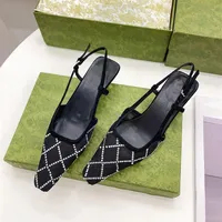 Women slingback Sandals pump Aria slingback shoes are presented in Black mesh with crystals sparkling motif Back buckle closure wo220b