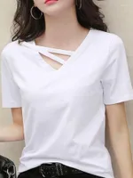 女性のTシャツQWEEK 2023夏の特大の女性韓国ファッションカジュアルホワイトショートスリーブティーハラジュクKPOPトップスロパパラミュジェレスDE