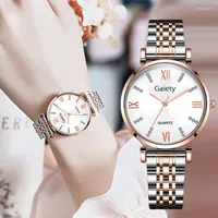 Muñecos de pulsera Luxus Frauen Armbanduhr Diamant Rose Gold Edelstahl Armband Business Quarz Armbanduhren Zegarek DamskiWristwatches
