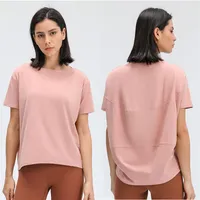 L079 Round Neck T Shirts Lady Yoga الزي ألوان صلبة ألوان رياضية قمم الفتاة قميص اللياقة البدنية ناعمة راحة ملائمة أعلى ملابس غير رسمية 251 واط