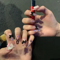 Valse nagels 24 -stks druk op lange Franse ballerina met lijmvlam afneembare kist kist acryl nep nagels tips manicure gereedschap