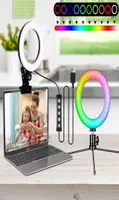 Video Conference Lighting80quot RGB Selfie Ring Light with Tripod Stand Clamp Mount Webcam Light with 3 Light Modes16 Colo7395467