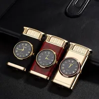 Creative Stylish Design Real Clock Watch Torch Jet Lighter Straight Blue Flame LED Cool Lighting Practical Metal Lighter Dial Plat341w