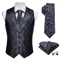 Designer de coletes masculinos Classic clássico Paisley Black Jacquard Folral Silk Caleat Vests Lenço de gravata de traje de colete de traje de bolso Barry.wang 230301